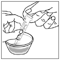 Place the tip of the syringe into the mixture in the container - Illustration